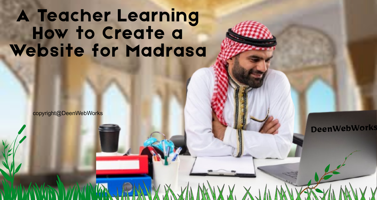 A serene madrasa courtyard with arches and Islamic architecture, ideal for learning How to Create a Website for Your Madrasa in 5 Easy Steps.