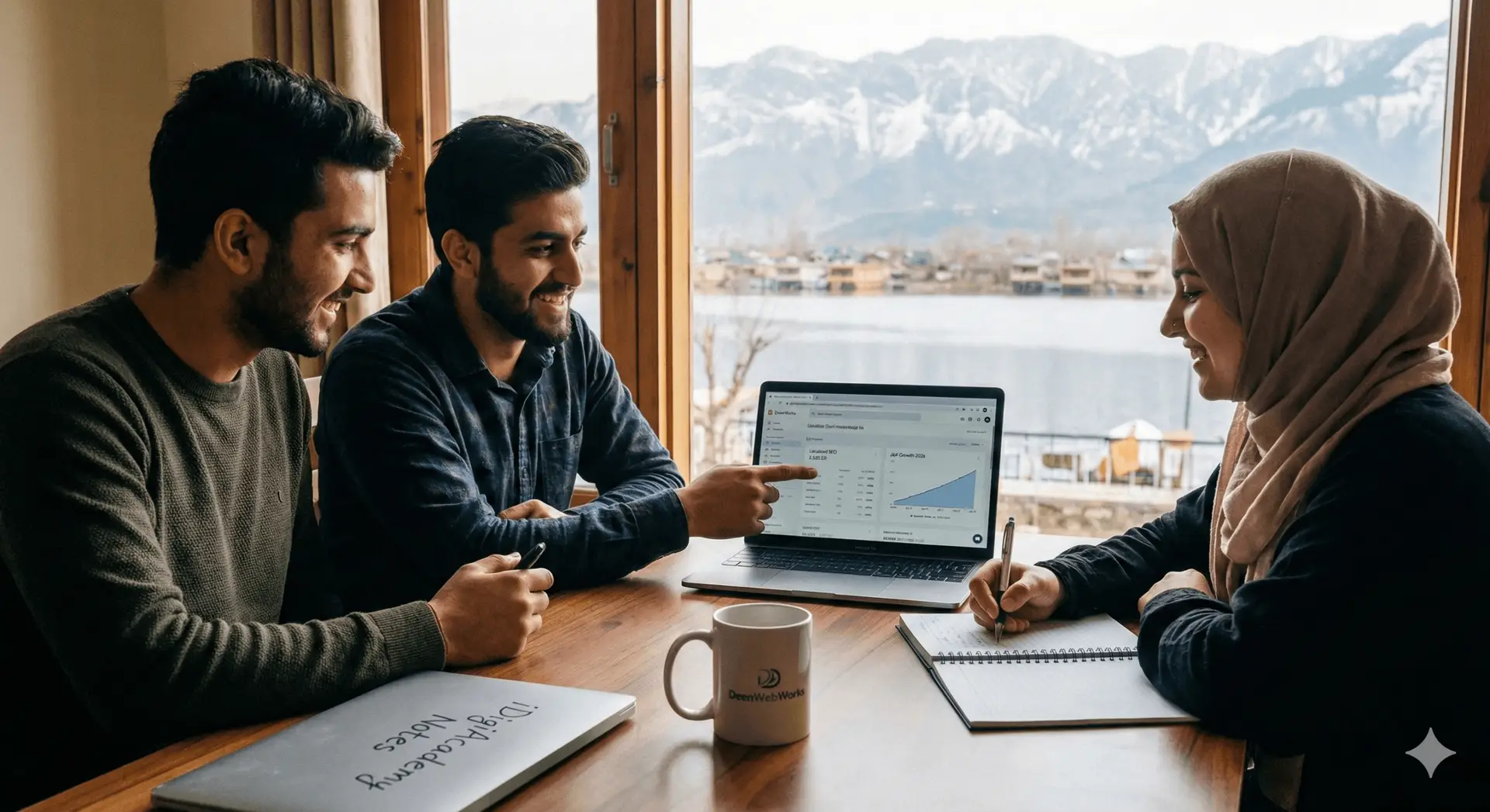 DeenWebWorks digital marketing team collaborating on a project in Srinagar Jammu and Kashmir