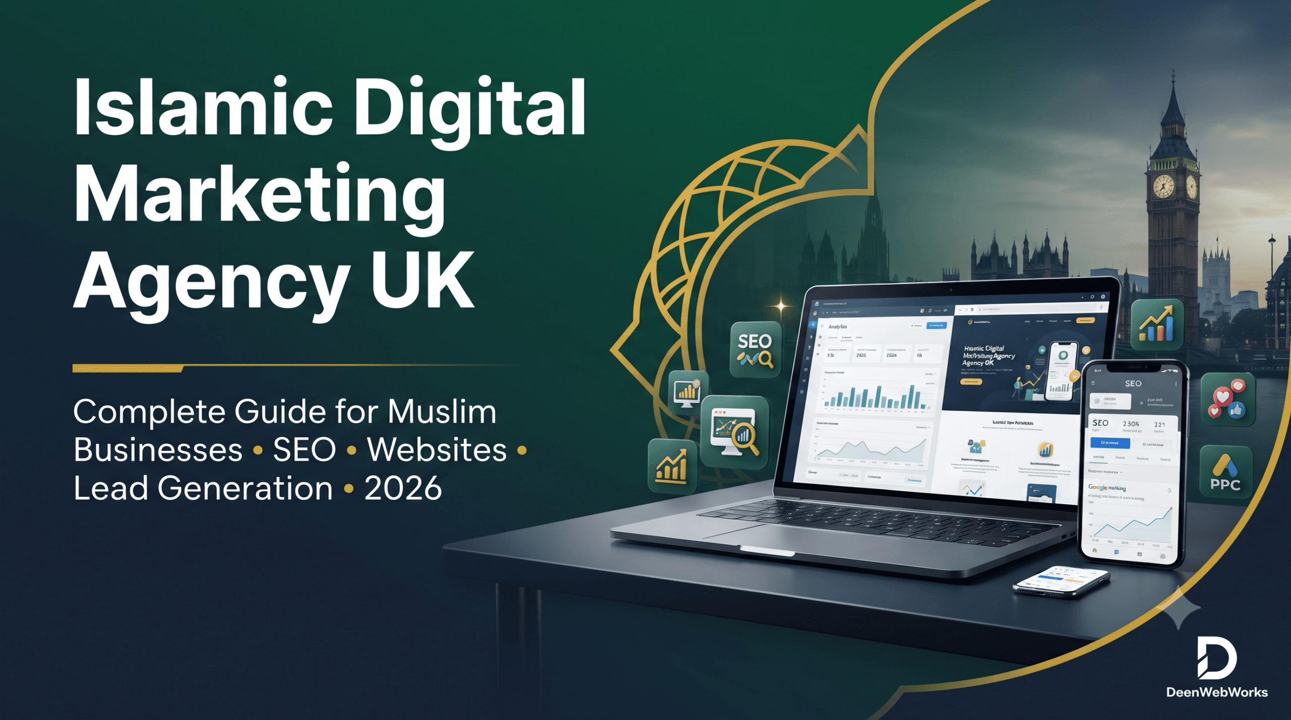 Islamic Digital Marketing Agency UK providing SEO, website design, branding, and lead generation services for Muslim businesses by DeenWebWorks