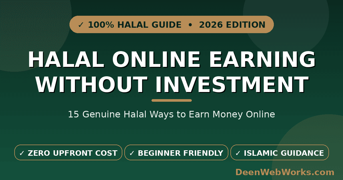 Halal online earning without investment guide featured image with 15 genuine ways to earn money online in 2026